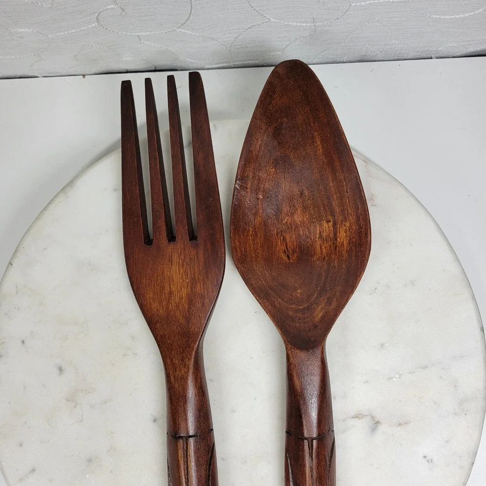Jumbo Wooden Salad Servers Spoon & Fork 19